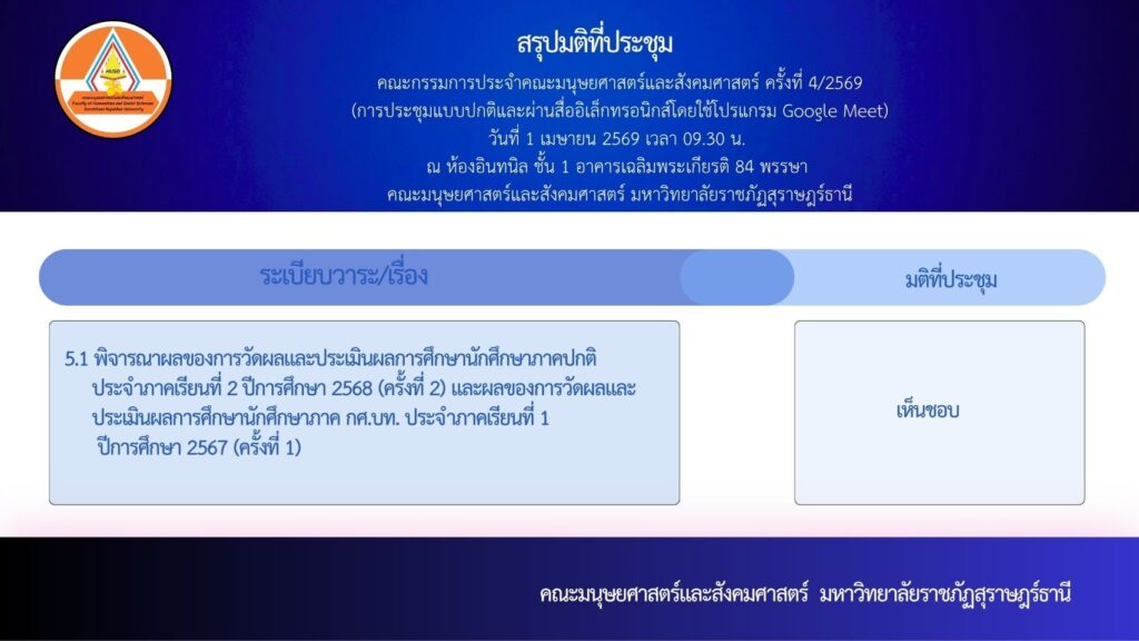 การประชุมคณะกรรมการประจำคณะมนุษยศาสตร์และสังคมศาสตร์ ครั้งที่ 4